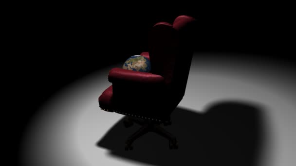 Executive Chair with Earth Sitting and Rotating 3D — Stock Video