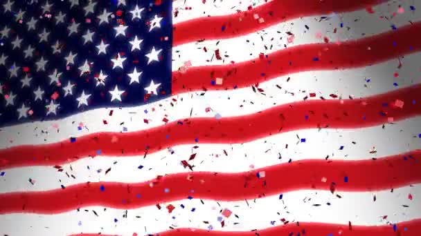 Американский флаг и конфетти — стоковое видео