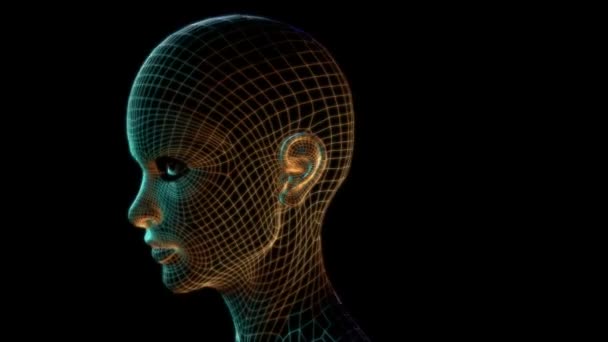 Лицо женщины Cyber - бионический Tech — стоковое видео
