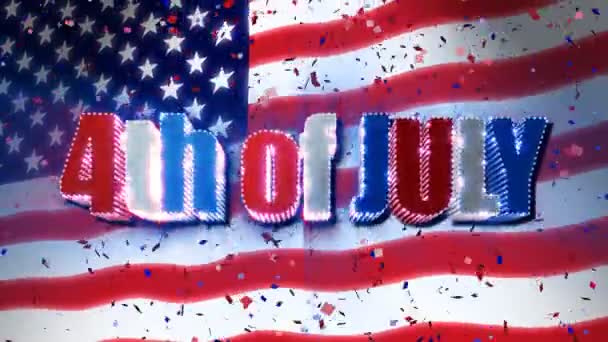 4th of July with USA Flag & Confetti — Stock Video