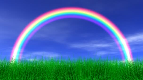 Arc-en-ciel, herbe et ciel paisible — Video