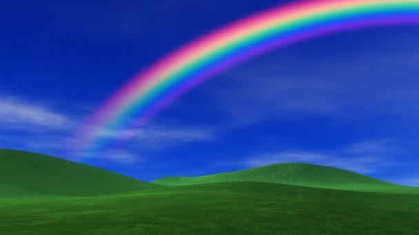 Arco iris, hierba y cielo pacífico — Vídeos de Stock