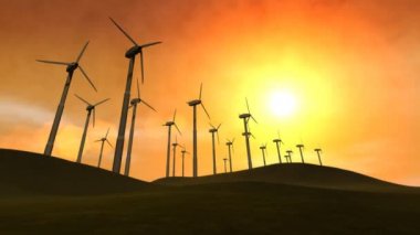Rüzgar güç türbinleri (gün batımı)