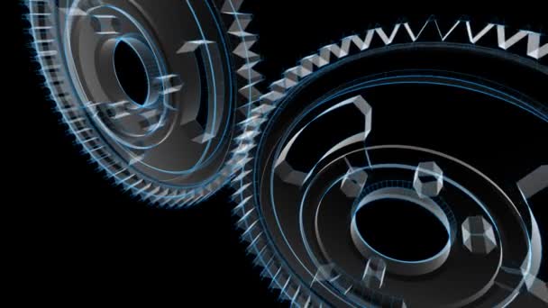 Gears Turning - Wireframe X-ray — Stock Video