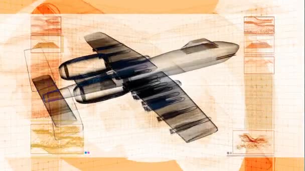 Military Fighter Jet 3D Design Schematic — Stock Video