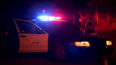 Roadblock'ta Yanıp Sönen Işıkları Olan Polis Arabası