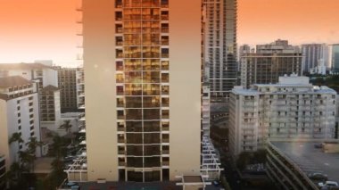 Waikiki, Hawaii şehir manzarası günbatımı