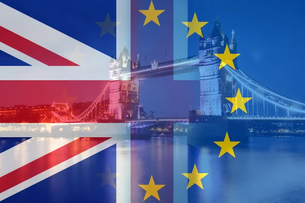 United Kingdom and European union flags combined for the 2016 referendum — Stock Photo, Image