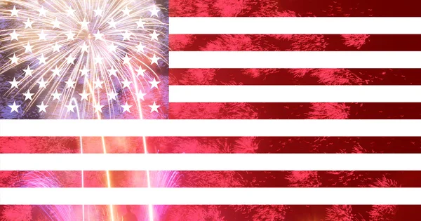 Celebrating Independence Day. United States of America USA flag with fireworks background for 4th of July — Stock Photo, Image