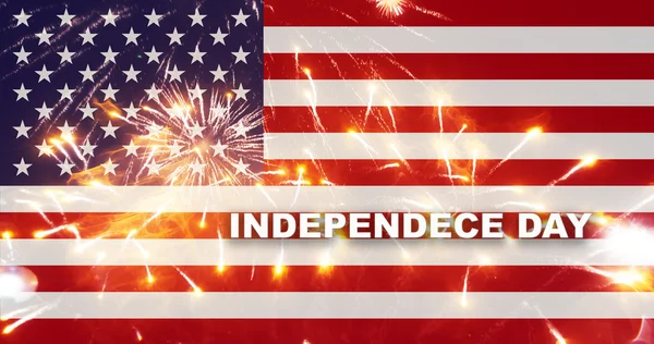 Celebrating Independence Day. United States of America USA flag with fireworks background for 4th of July — Stock Photo, Image