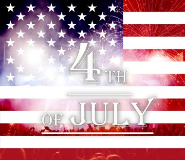 Bağımsızlık Gününü kutluyoruz. ABD bayrağı havai fişek arka planında 4 Temmuz için