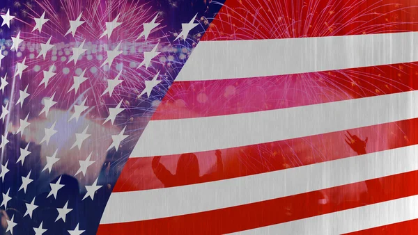 Vier Onafhankelijkheidsdag. Verenigde Staten van Amerika Amerikaanse vlag met vuurwerk achtergrond voor 4 juli — Stockfoto