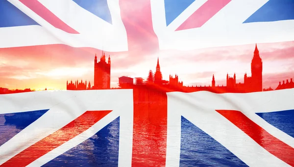 Bandeiras do Reino Unido e da União Europeia combinadas para o referendo de 2016 - Westminster e Big Ben no recinto — Fotografia de Stock