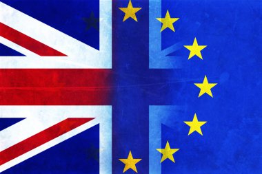 Amerika Birleşik Devletleri ve Avrupa Birliği bayrakları 2016 referandum - Westminster ve Big Ben bckground için kombine