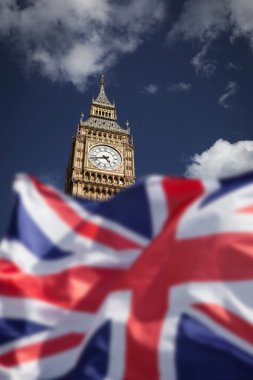 Amerika Birleşik Devletleri ve Avrupa Birliği bayrakları 2016 referandum - Westminster ve Big Ben bckground için kombine