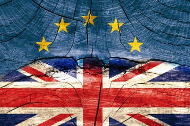 Amerika Birleşik Devletleri ve Avrupa Birliği bayrakları 2016 referandum - Westminster ve Big Ben bckground için kombine