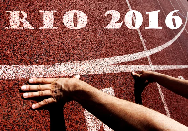 Rio 2016 written on running track — Stock Photo, Image