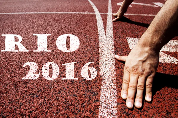 Rio 2016 written on running track — Stock Photo, Image