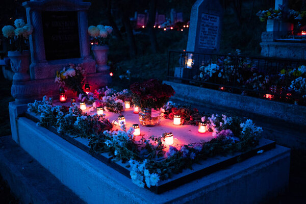 shrines illuminated for day of the dead