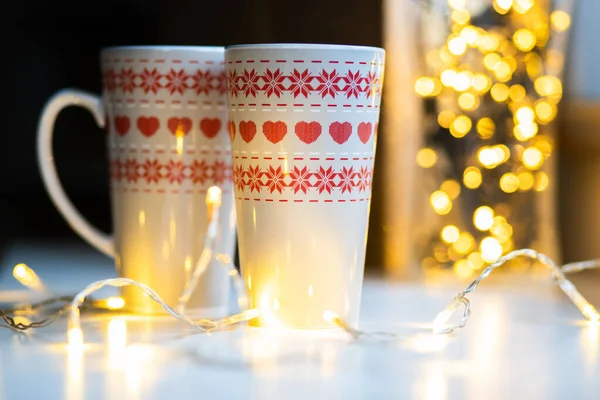 Christmas Mugs Holiday Lights — Stock Photo, Image