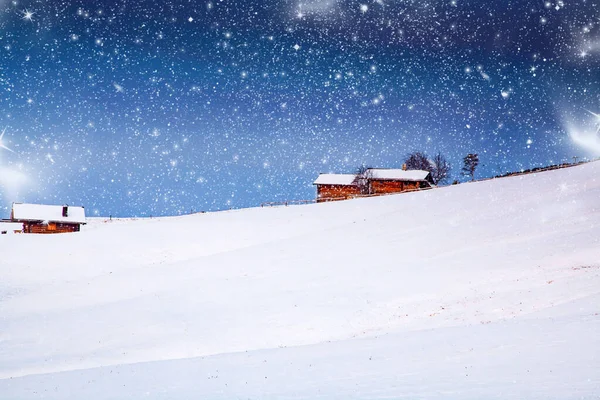 Niesamowity Zimowy Krajobraz Śniegiem Wschodzie Słońca Alpe Siusi Dolomity Włochy — Zdjęcie stockowe