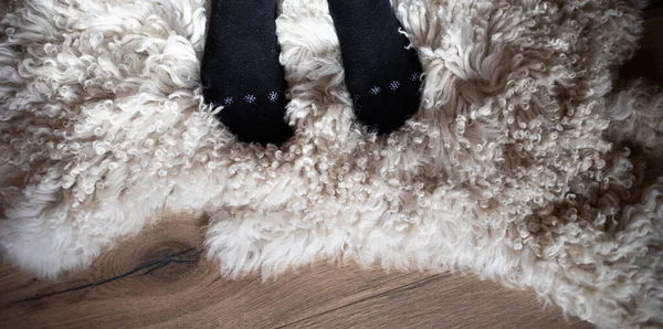 Sheepskin Rug Texture Hygge Concept — Stock Photo, Image