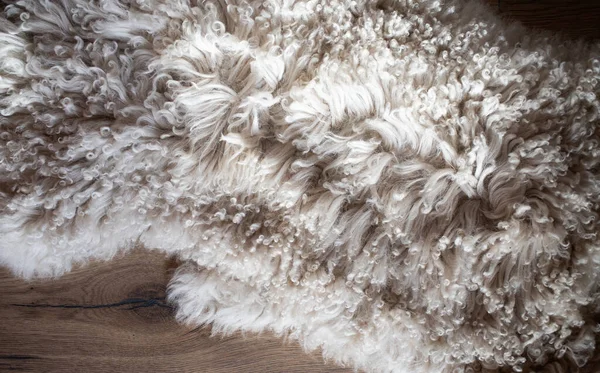 Konsep Sheepskin Karpet Tekstur Hygge — Stok Foto