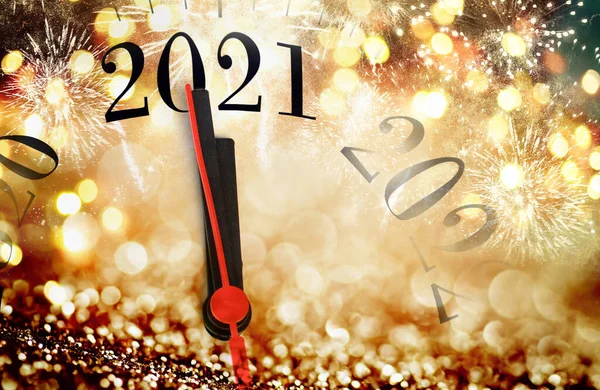 New Year Background Clock Fireworks — Stock Photo, Image