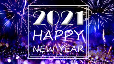 Mutlu yıllar 2021 gece havai fişek tebrik kartı. 