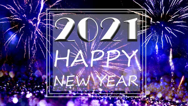 Felice Anno Nuovo 2021 Notte Fuochi Artificio Biglietto Auguri — Foto Stock