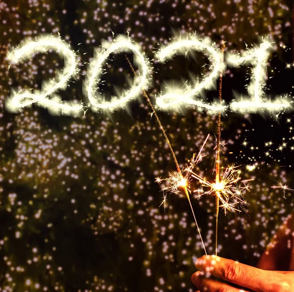 Felice Anno Nuovo 2021 Scintille Sfondo Dorato Bokeh Vintage — Foto Stock