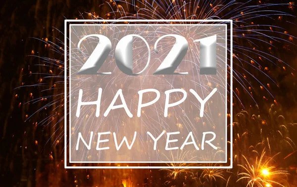 Mutlu yıllar 2021 gece havai fişek tebrik kartı.