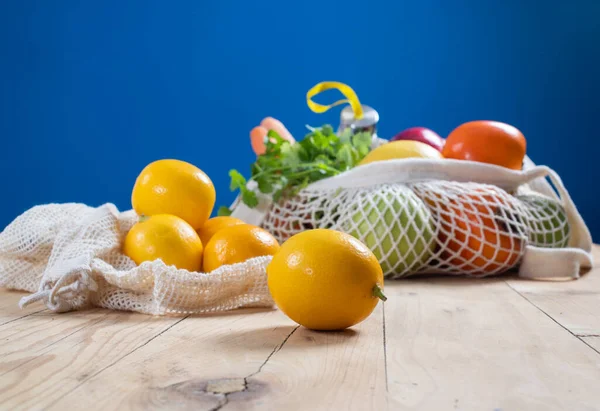 Fresh Fruits Vegetables Eco Bag Zero Waste Plastic Free Concept — Stock Photo, Image