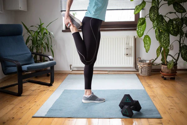 Woman Doing Exercise Home — Stock Photo, Image