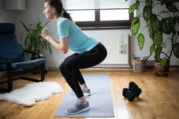 Woman Doing Exercise Home — Stock Photo, Image