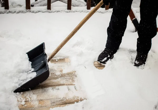 Winter Shoveling Removing Snow Blizzard — Stock Photo, Image