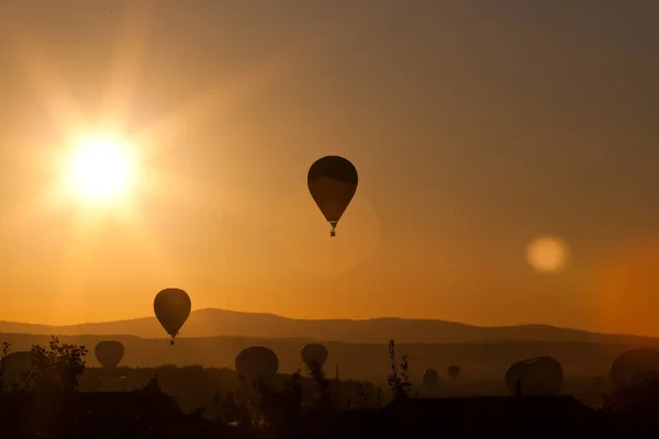 Mongolfiere Tramonto Concetto Libertà Avventura — Foto Stock