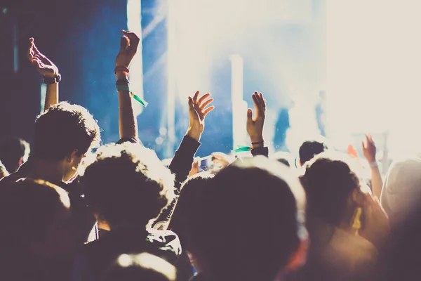 Torcendo Multidão Com Mãos Levantadas Concerto Festival Música — Fotografia de Stock