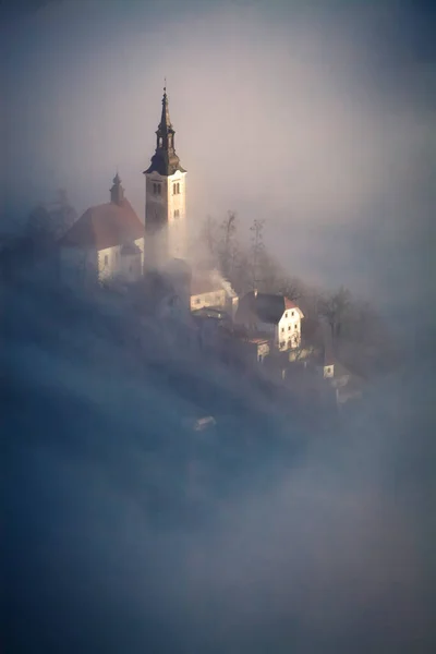 Traumhafter Sonnenaufgang Bleder See Vom Aussichtspunkt Ojstrica Slowenien Europa Reisehintergrund — Stockfoto