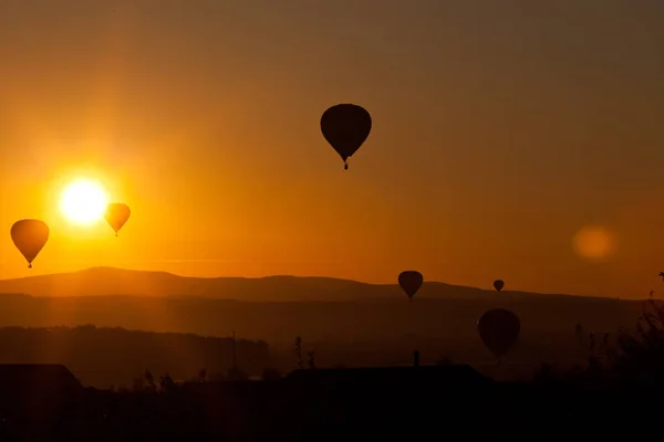 Balões Quente Pôr Sol Conceito Liberdade Aventura — Fotografia de Stock