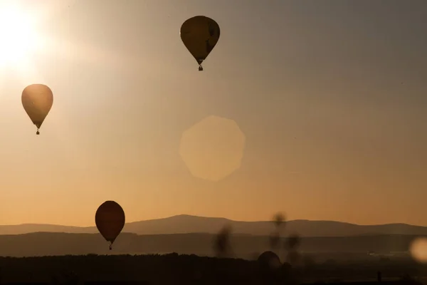 Balões Quente Pôr Sol Conceito Liberdade Aventura — Fotografia de Stock