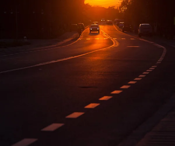 Tráfego Carros Durante Pôr Sol Bonito — Fotografia de Stock