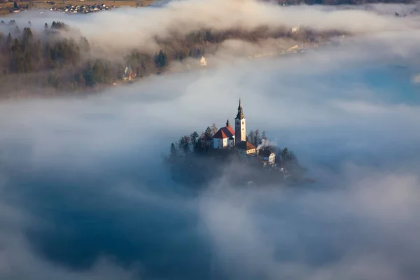 Incrível Nascer Sol Lago Bled Miradouro Ojstrica Eslovênia Europa Fundo — Fotografia de Stock