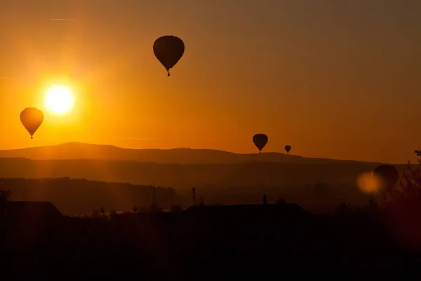 Balões Quente Pôr Sol Conceito Liberdade Aventura — Fotografia de Stock