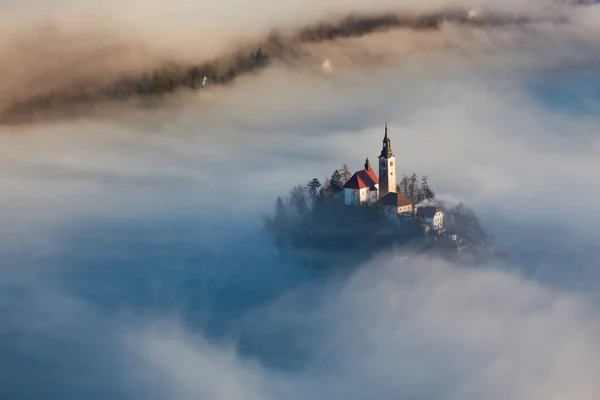 Incrível Nascer Sol Lago Bled Miradouro Ojstrica Eslovênia Europa Fundo — Fotografia de Stock