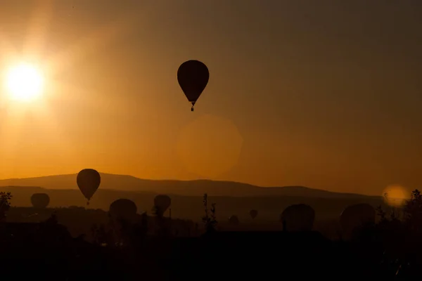 Balões Quente Pôr Sol Conceito Liberdade Aventura — Fotografia de Stock