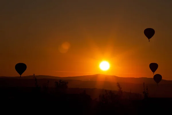 Mongolfiere Tramonto Concetto Libertà Avventura — Foto Stock