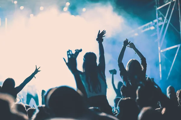 Jubelnde Menge Mit Erhobenen Händen Bei Konzert Musikfestival — Stockfoto