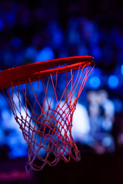 basketball hoop in red neon lights