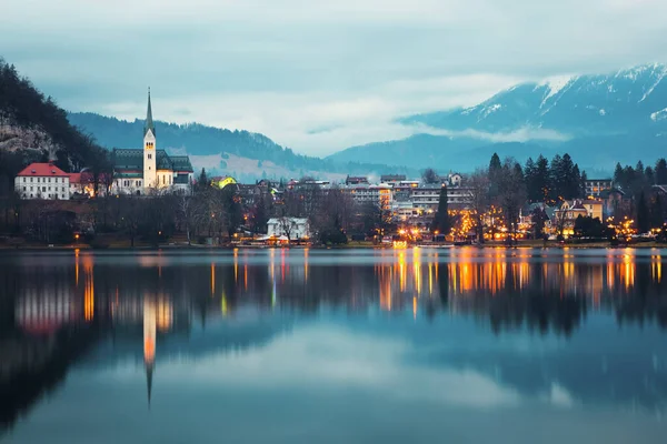 Meer Bloedde Schemering Mooi Slovenië Reis Achtergrond — Stockfoto